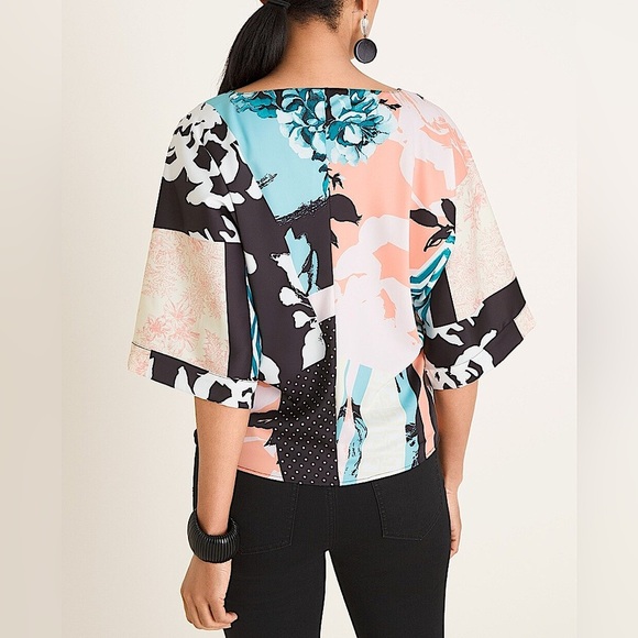 Chico’s Patchwork Floral Dolman 3/4 Sleeve Tie-Waist Relaxed Fit Blouse 3/XL/16 - Picture 10 of 13